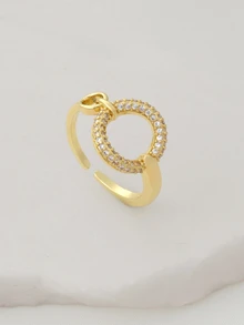 Clariva 1件装 华丽不锈钢立方氧化锆圆形装饰袖扣，女士派对佩戴 - 金黃色 - 查看 3