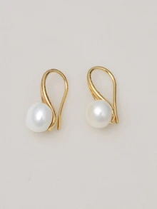 Clariva 1pair White Natural Pearl Earrings With 0.03μm Thickness Gifts - White - View 1