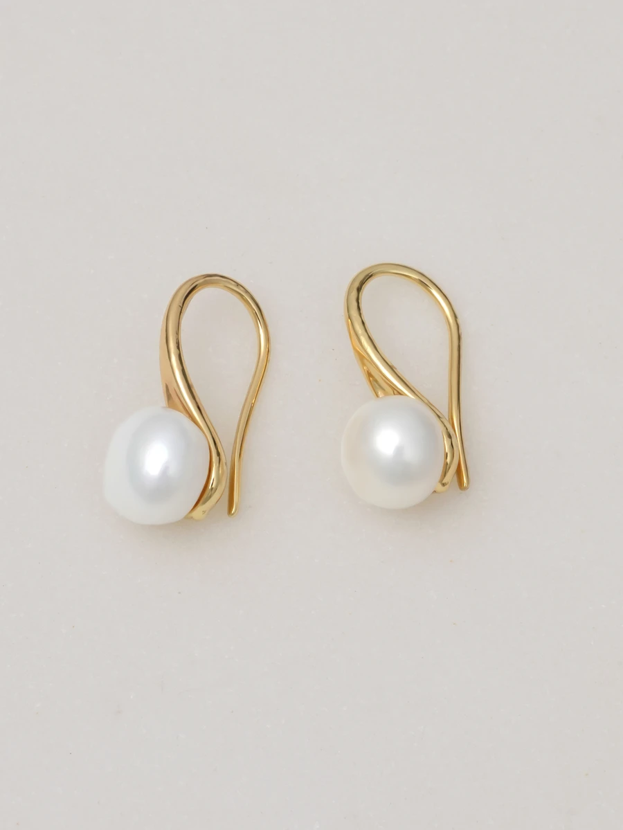 Clariva 1pair White Natural Pearl Earrings With 0.03μm Thickness Gifts - White - View 1