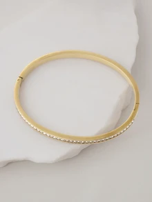 Clariva 1pc Fashion Single Row Diamond Stainless Steel Bracelet Gifts - Yellow Gold - View 4