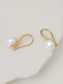 Clariva 1pair White Natural Pearl Earrings With 0.03μm Thickness Gifts - White - View 5
