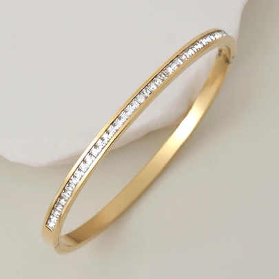 Clariva 1pc Fashion Single Row Diamond Stainless Steel Bracelet Gifts