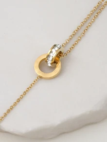 Clariva 双环时尚罗马数字锆石简约手链 - 金色 - 查看 5