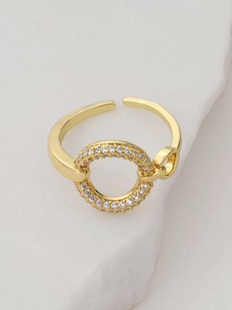 Clariva 1pc Glamorous Stainless Steel Cubic Zirconia Circle Decor Cuff Ring For Women For Party