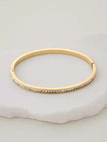 Clariva 1pc Fashion Single Row Diamond Stainless Steel Bracelet Gifts - Yellow Gold - View 6