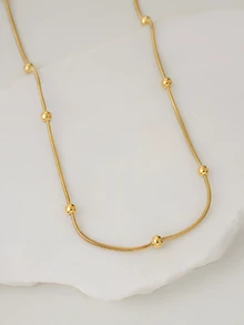 Clariva 1件 毕业季和母亲节简约不锈钢串珠项链 - 金黃色 - 查看 3