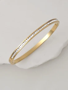 Clariva 1pc Fashion Single Row Diamond Stainless Steel Bracelet Gifts - Yellow Gold - View 5