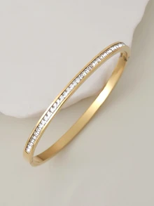 Clariva 1pc Fashion Single Row Diamond Stainless Steel Bracelet Gifts - Yellow Gold - View 2