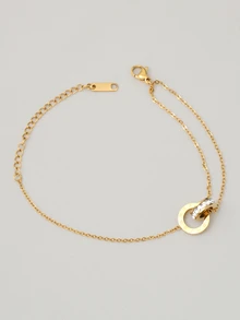 Clariva 双环时尚罗马数字锆石简约手链 - 金色 - 查看 1