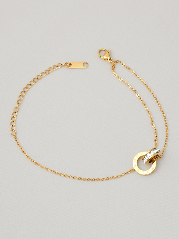 Clariva 双环时尚罗马数字锆石简约手链