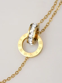 Clariva 双环时尚罗马数字锆石简约手链 - 金色 - 查看 3
