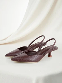 Clariva Women's Stone Texture Kitten Heel Shoes, Elegant Pointed Toe High Heels, Fashionable Ankle Strap Open Toe High Heels (Random Cut) Gifts - Brown - View 2