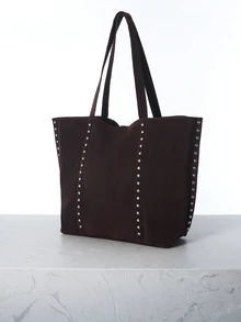 CHICVUE 1pc Vintage Suede Large Capacity Shoulder Bag New Style Tote Bag For Work Shopping School Bag, New Fall Fashion 2025 For Women Gifts - Coffee - View 4