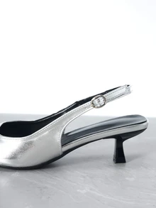 CHICVUE Fall/Winter 2025 Women's Black High Heel Pumps, 4cm Kitten Heel Pointed Toe Shoes, Party High Heels, Formal Shoes, Slip-On Backless High Heels, Pointed Toe High Heels,Elegant Gifts - Silver - View 5