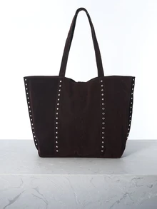 CHICVUE 1pc Vintage Suede Large Capacity Shoulder Bag New Style Tote Bag For Work Shopping School Bag, New Fall Fashion 2025 For Women Gifts - Coffee - View 1