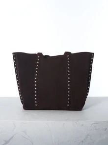 CHICVUE 1pc Vintage Suede Large Capacity Shoulder Bag New Style Tote Bag For Work Shopping School Bag, New Fall Fashion 2025 For Women Gifts - Coffee - View 5