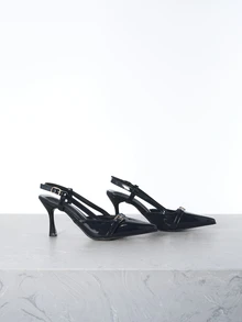 Women's Pointed Toe Strap Buckle High Heel Pumps Gifts - Navy Blue - View 3