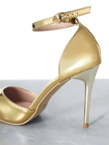 CHICVUE Sandalias de mujer con puntera puntiaguda, tacón ultra alto y un solo tirante, de color dorado, un regalo de Navidad minimalista y de moda - Dorado - Ver 4