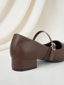 Clariva 女士3厘米布面包跟黑色时尚百搭玛丽珍低跟粗跟平底鞋，可选海军蓝、咖啡色、酒红色，四季皆宜 - 咖啡棕 - 查看 3