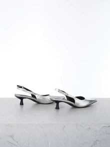 CHICVUE Fall/Winter 2025 Women's Black High Heel Pumps, 4cm Kitten Heel Pointed Toe Shoes, Party High Heels, Formal Shoes, Slip-On Backless High Heels, Pointed Toe High Heels,Elegant Gifts - Silver - View 4