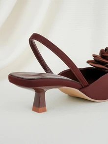 Clariva Giày lười gót nhọn mũi nhọn bằng vải satin họa tiết hoa cho nữ, Giày bệt dự tiệc màu trơn thanh lịch, Giày sandal đế thấp thoải mái khi đi làm - màu nâu - Xem 3