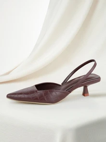 Clariva Women's Stone Texture Kitten Heel Shoes, Elegant Pointed Toe High Heels, Fashionable Ankle Strap Open Toe High Heels (Random Cut) Gifts - Brown - View 5