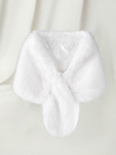 Clariva 1pc Handmade Solid Color Faux Fur Elegant Women Shawl, Suitable For Daily, Business, Wedding, Party Wear, Autumn/Winter Christmas Gifts