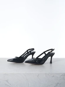 Women's Pointed Toe Strap Buckle High Heel Pumps Gifts - Navy Blue - View 1