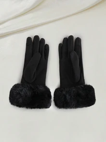 Clariva 1pair Deerskin Plush Mitten Gloves With Open Thumb And Index Finger, Touchscreen Function, Fashionable And Warm For Women Driving Gifts