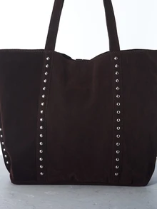 CHICVUE 1pc Vintage Suede Large Capacity Shoulder Bag New Style Tote Bag For Work Shopping School Bag, New Fall Fashion 2025 For Women Gifts - Coffee - View 2
