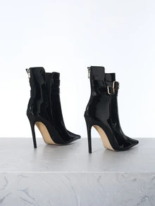 CHICVUE Giày cao gót mũi nhọn thời trang có khóa kéo bên hông dành cho nữ - màu đen - Xem 3