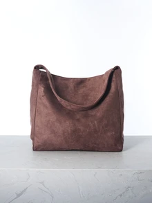 CHICVUE Vintage Suede Casual Tote Bag Large Capacity Patchwork Shoulder Handbag Daily Travel Elegant Women Commuter Totes, Suede Bag Purse, Retro Inspired Bag For Women, New Autumn And Winter Women Bag, Best Fall Purse, Newest Fashionable Suede Bag For Women, Perfectly Matching With Fall Outfits Women Gifts - Coffee Brown - View 2