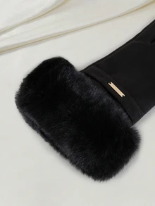 Clariva 1pair Deerskin Plush Mitten Gloves With Open Thumb And Index Finger, Touchscreen Function, Fashionable And Warm For Women Driving Gifts