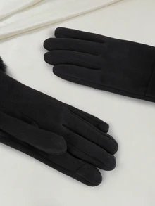 Clariva 1pair Deerskin Plush Mitten Gloves With Open Thumb And Index Finger, Touchscreen Function, Fashionable And Warm For Women Driving Gifts