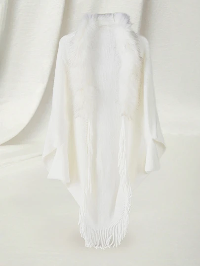 优雅的单件秋冬时尚针织披肩，厚领设计，流苏穗饰，适合搭配旗袍，百搭风格，圣诞礼物之选