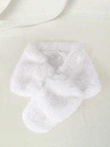 Clariva 1件手工纯色仿毛皮优雅女士披肩，适合日常、商务、婚礼、派对穿着，也是秋冬季圣诞节礼物之选。 - 白色 - 查看 3