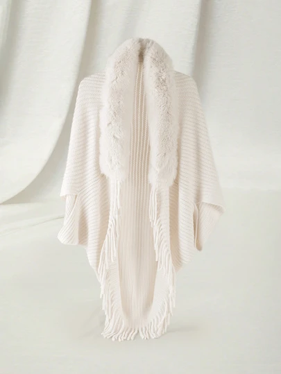 Clariva 1件女士宽松蝙蝠袖斗篷开衫毛衣，针织披肩领外套，室内外皆宜，时尚套头衫，适合日常穿着，秋冬圣诞礼物