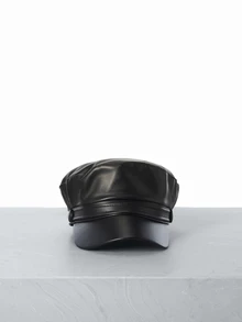 CHICVUE 1pc Women's Black Flat Beret Hat, Versatile PU Painter Beret Cap, Pumpkin Shaped, Autumn/Winter Gifts