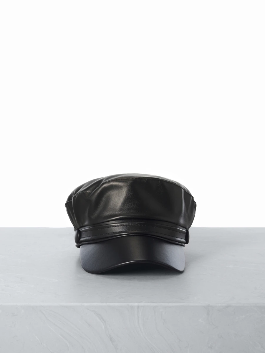 CHICVUE 1pc Women's Black Flat Beret Hat, Versatile PU Painter Beret Cap, Pumpkin Shaped, Autumn/Winter Gifts