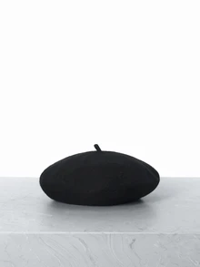 CHICVUE 1顶经典简约纯色贝雷帽，适合日常佩戴，黑色，可作为圣诞礼物 - 黑色 - 查看 1