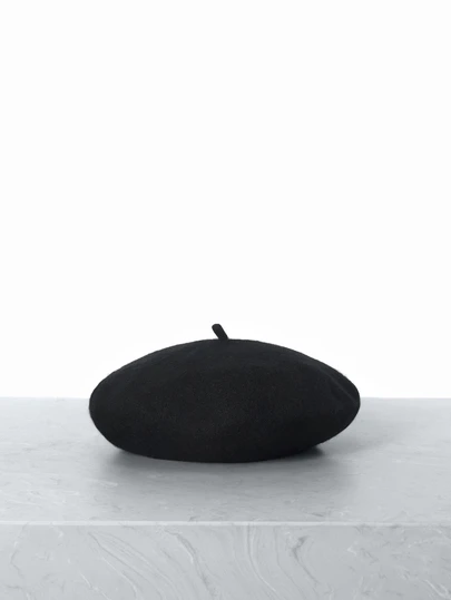 CHICVUE 1顶经典简约纯色贝雷帽，适合日常佩戴，黑色，可作为圣诞礼物