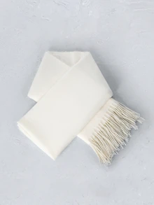 CHICVUE 1件装女士秋冬纯色流苏仿羊绒围巾，厚实保暖两用披肩/围脖，圣诞礼物 - 白色 - 查看 1