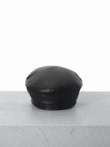 CHICVUE 1pc Women's Black Flat Beret Hat, Versatile PU Painter Beret Cap, Pumpkin Shaped, Autumn/Winter Gifts