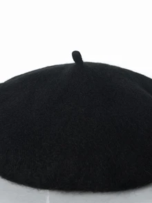 CHICVUE 1顶经典简约纯色贝雷帽，适合日常佩戴，黑色，可作为圣诞礼物 - 黑色 - 查看 4