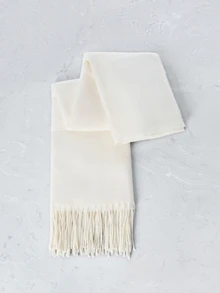 CHICVUE 1件装女士秋冬纯色流苏仿羊绒围巾，厚实保暖两用披肩/围脖，圣诞礼物 - 白色 - 查看 2