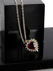 CHICVUE 1件女士优雅红色心形吊坠项链，不锈钢金色链条，适合作为情人节、母亲节、生日和圣诞节礼物 - 紅色 - 查看 4