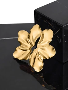 CHICVUE 1对金属波浪花朵半环耳环，欧美复古夸张夏季耳饰，女孩圣诞礼物 - 金黃色 - 查看 5