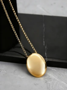 CHICVUE 1 mặt dây chuyền hình bầu dục bằng thép không gỉ, dây chuyền vàng, phù hợp cho phụ nữ, trang sức không phai màu, quà tặng Giáng sinh - Vàng - Xem 3