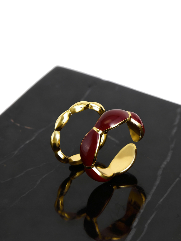 CHICVUE 2pcs Set Minimalist Chic Luxury Red Plated Metal Open Ring For Layering Christmas Gifts