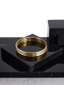 CHICVUE 3pcs 18K Gold Plated Stainless Steel Bangle Bracelets, Women Minimalist Basic Design Waterproof Jewelry Gifts